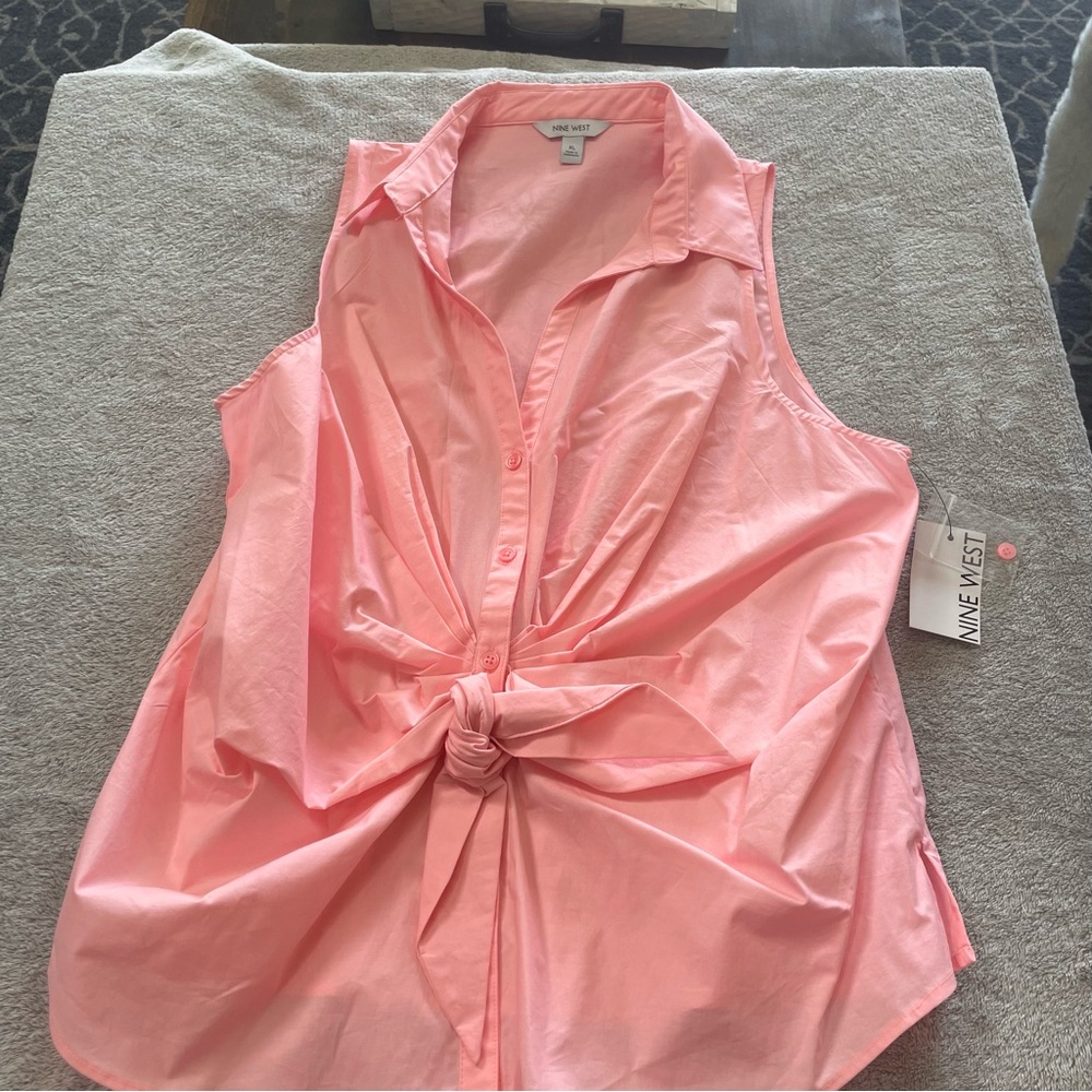 NEW Nine West Bright Coral Tie-Front Blouse, Women’s Size XL